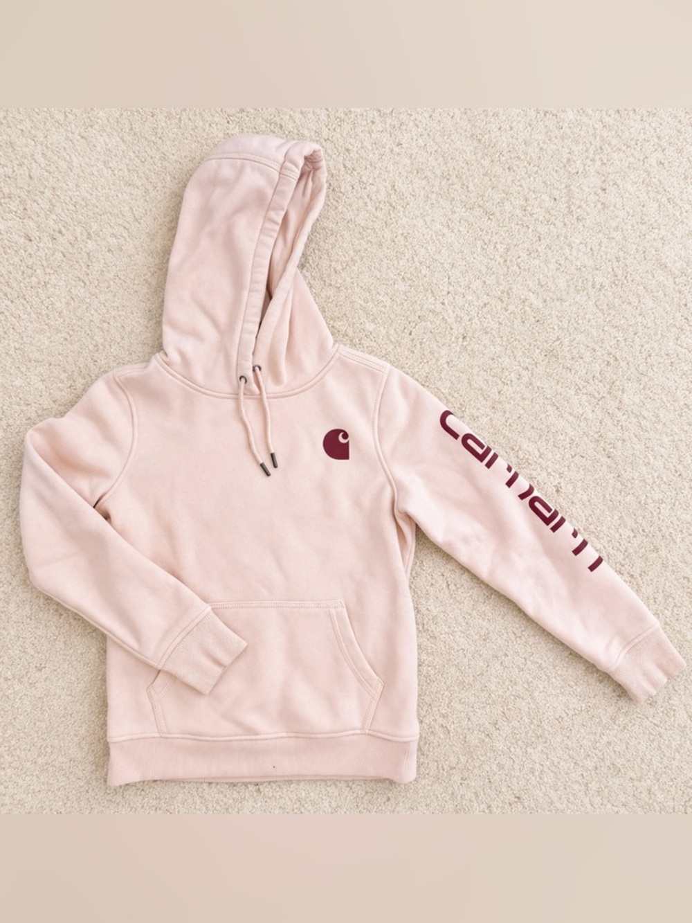 Carhartt Blush Pink Relaxed Fit Pullover Hoodie with Black Print